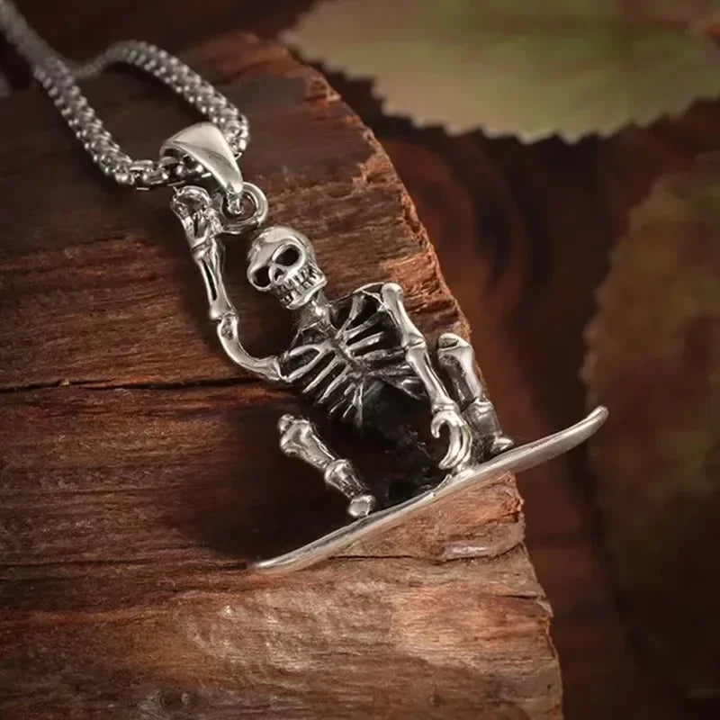 Silver Skeleton Pendant Chain Necklace