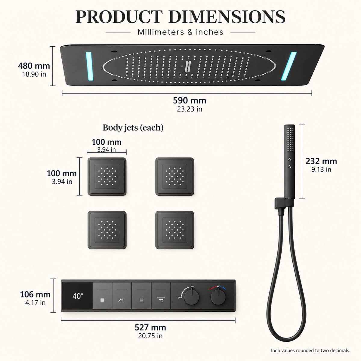 Skylight Ceiling Mounted LED Rain Shower System