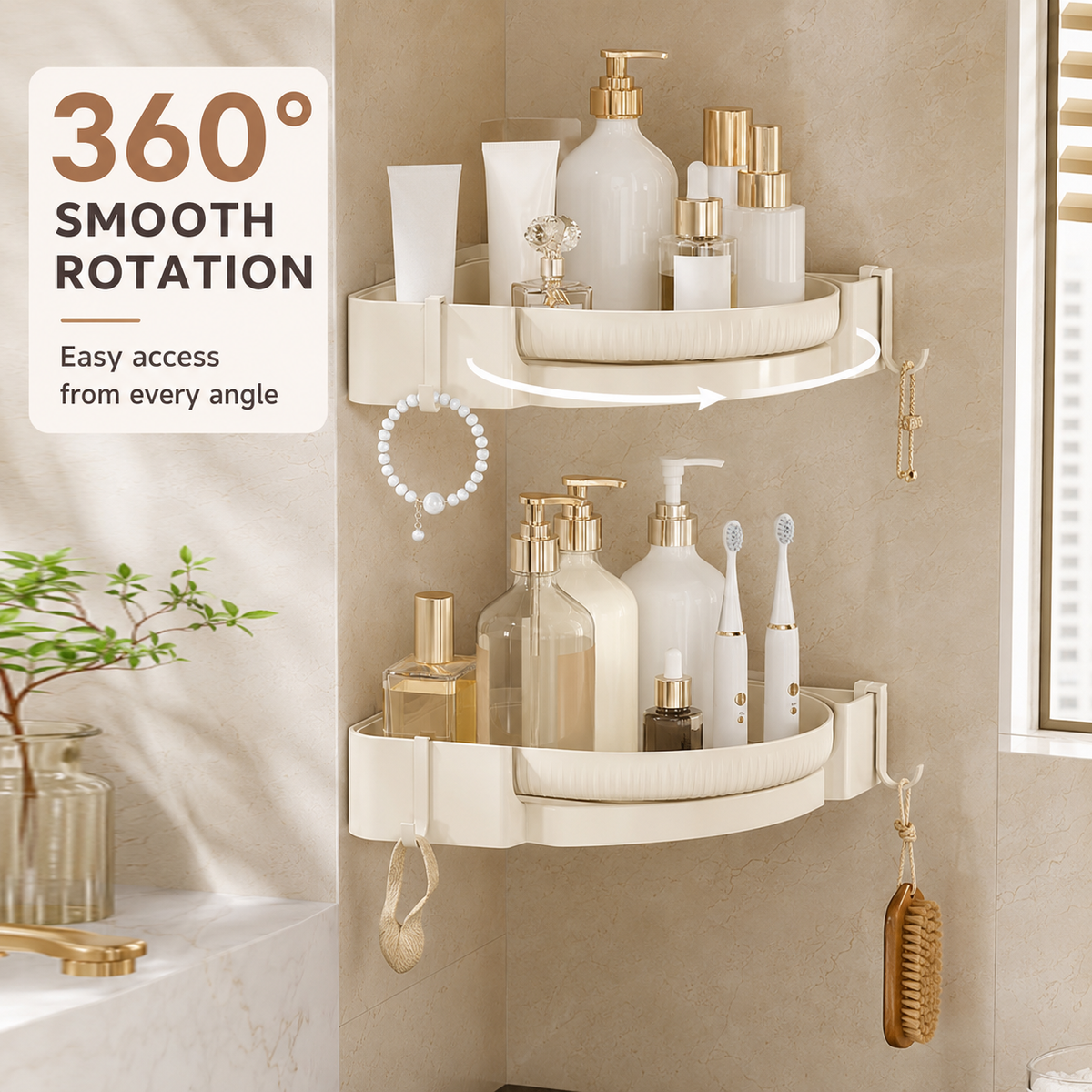 Wall-Mounted Pastel Bathroom Corner Storage Shelf