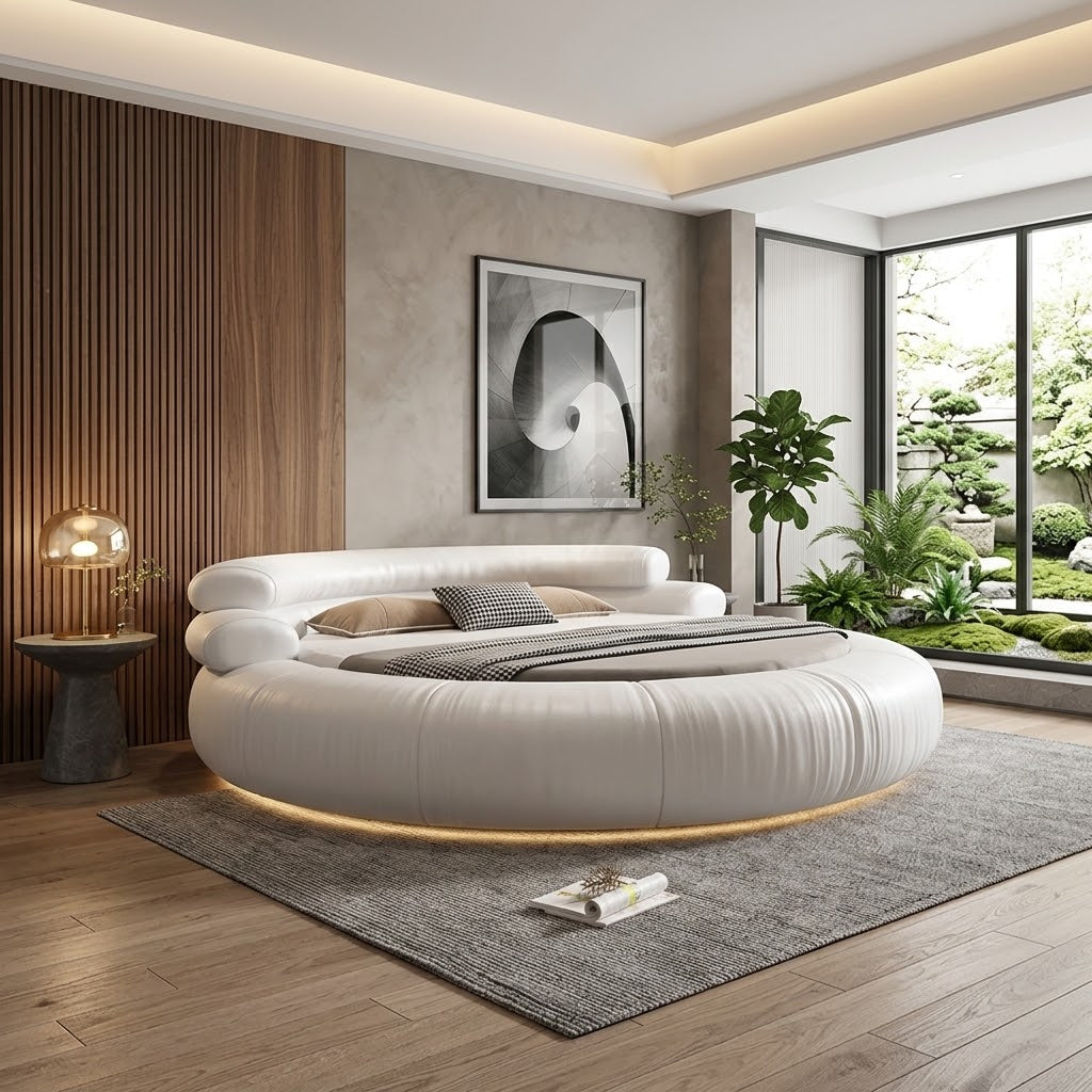 Italian Style Minimalist Circle Leather Dream Master Bed