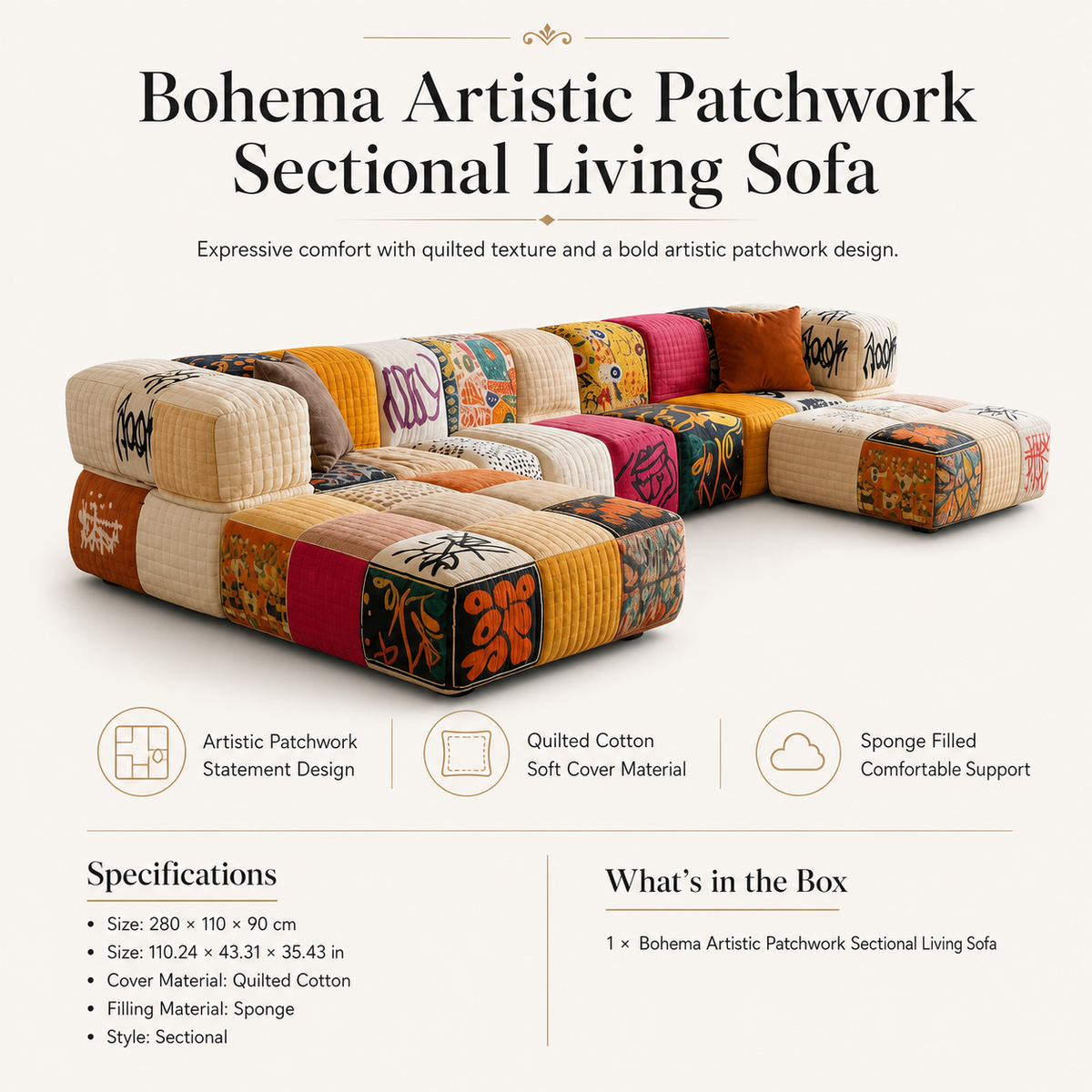 Bohema Artistic Patchwork Sectional Living Sofa