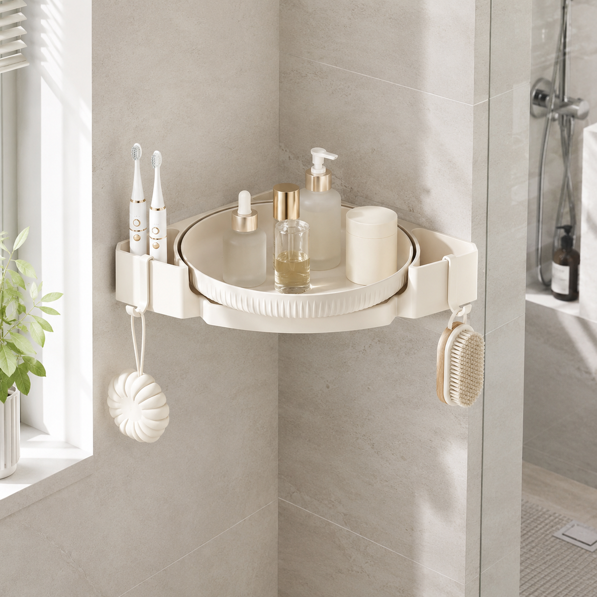 Wall-Mounted Pastel Bathroom Corner Storage Shelf