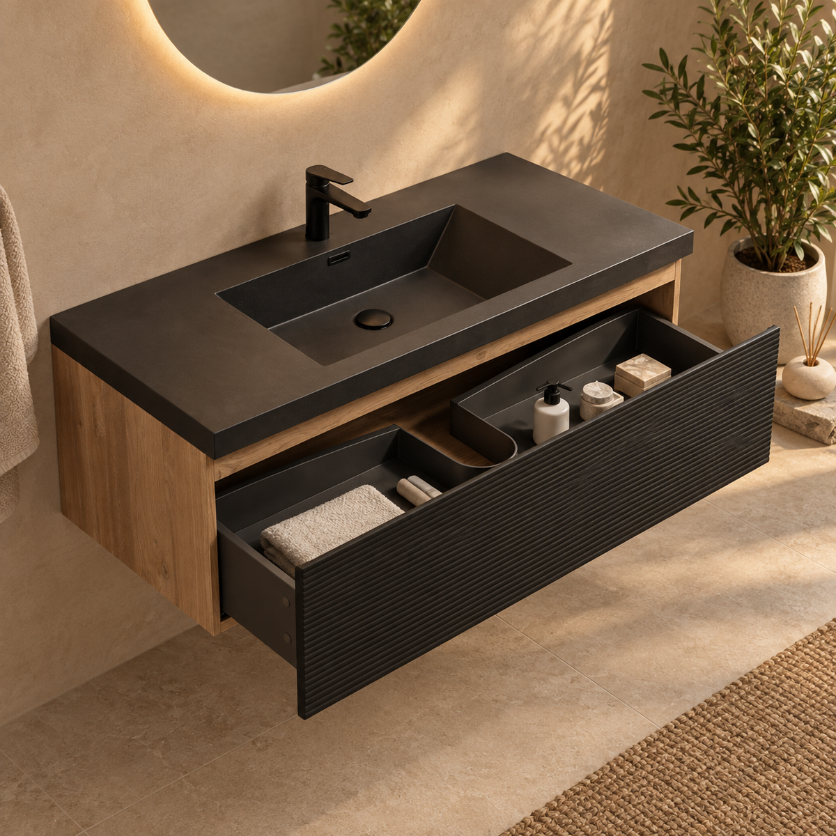 Levita Floating Black Walnut Bathroom Vanity Cabinet