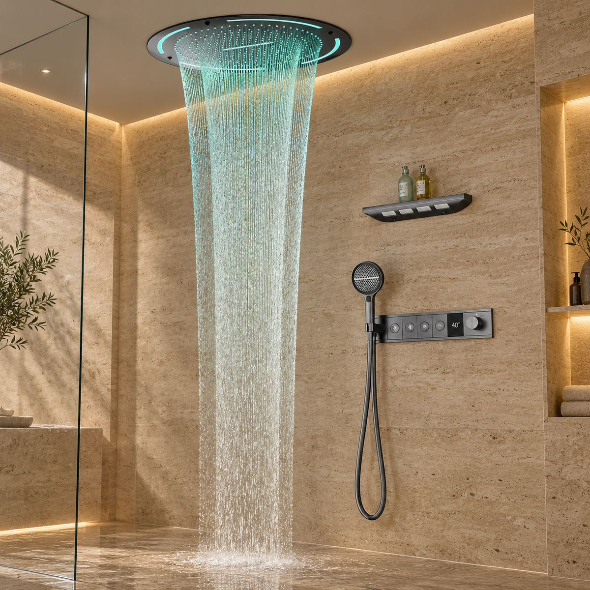 Skylight Ceiling Mounted LED Rain Shower System