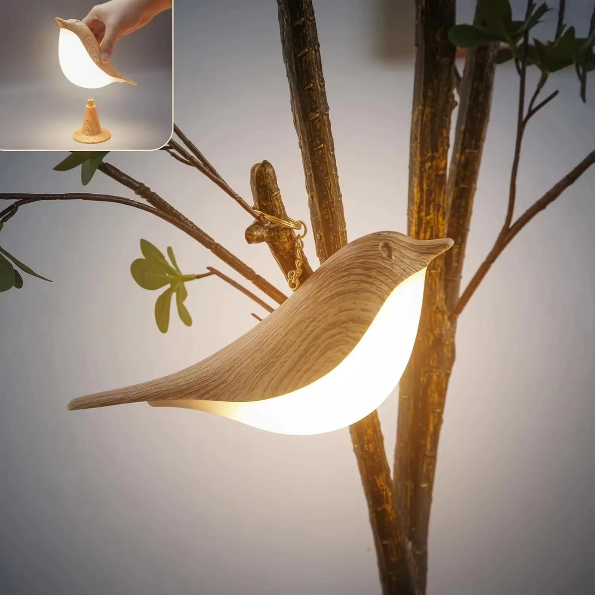 Wooden Bird LED Touch-Switch Night Lamp