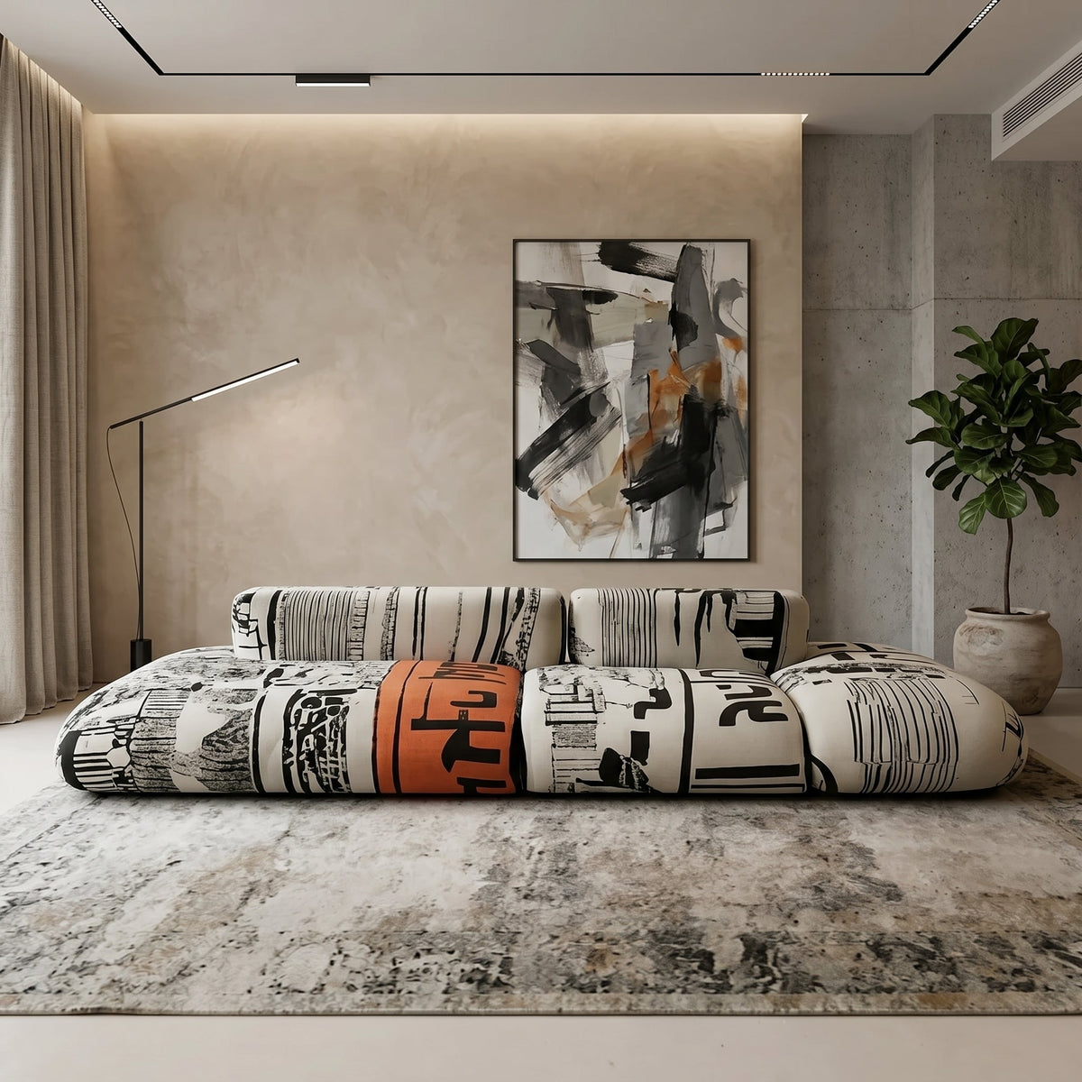 Art Sketch Kanji Bold Typography Modular Cloud Sofa