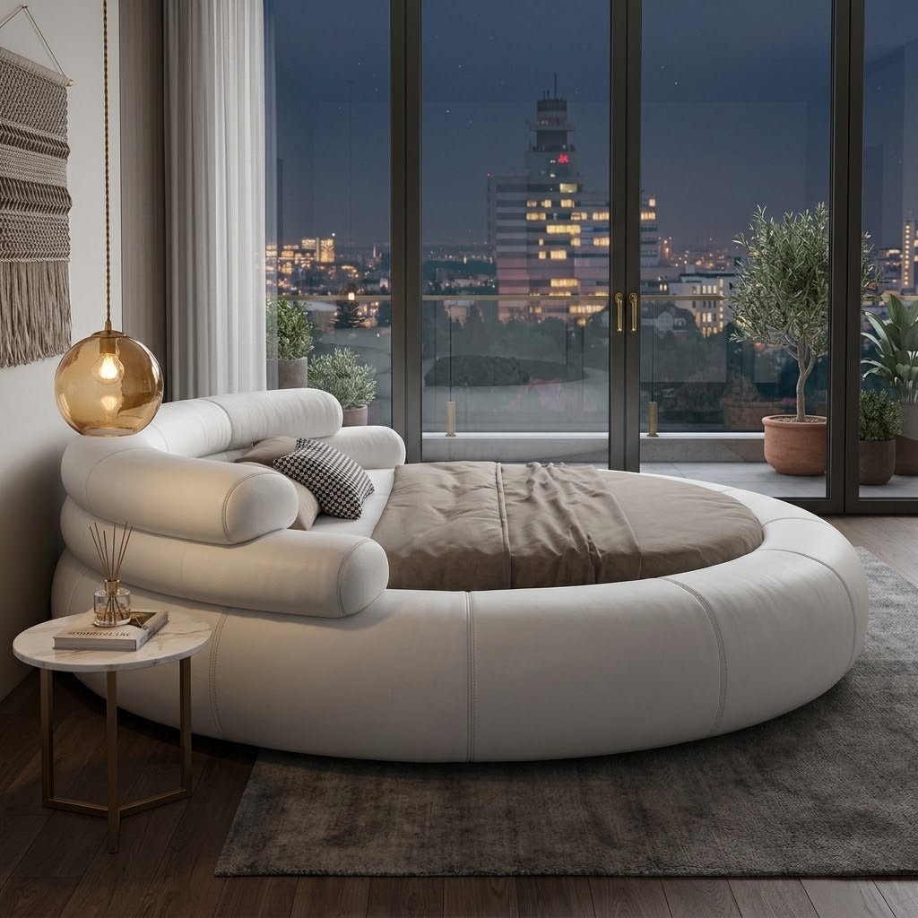 Italian Style Minimalist Circle Leather Dream Master Bed