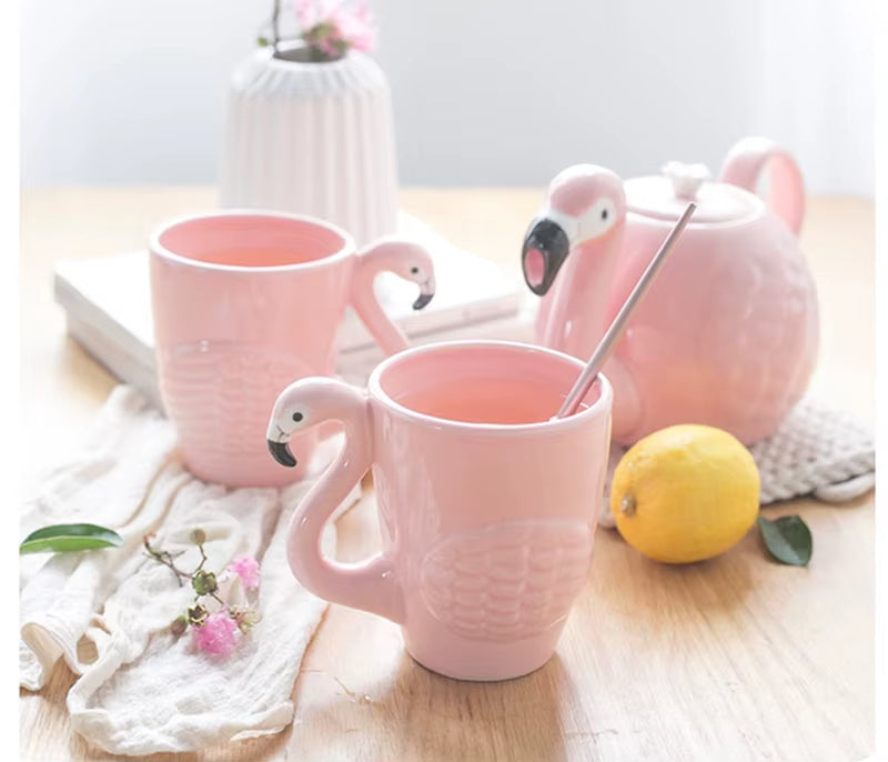 Pink Flamingo Ceramic Tea Set