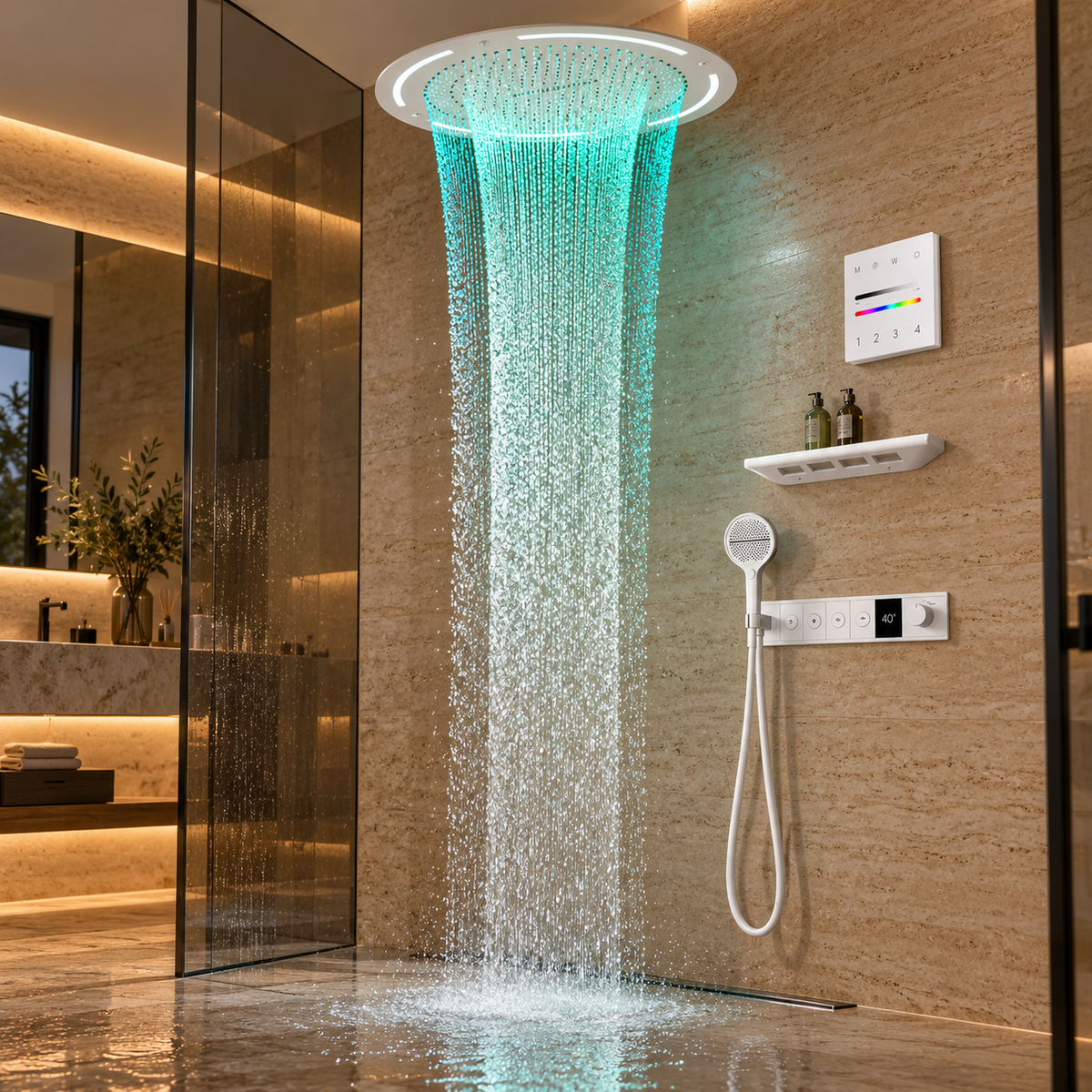 Skylight Ceiling Mounted LED Rain Shower System