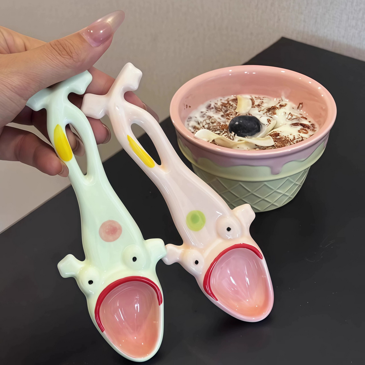 Funny Frog Long Handle Ceramic Spoon