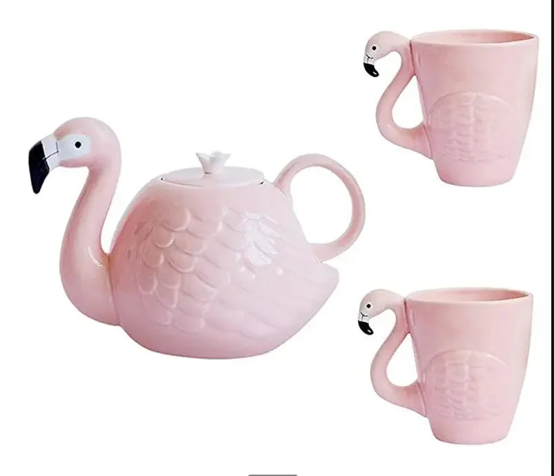 Pink Flamingo Ceramic Tea Set