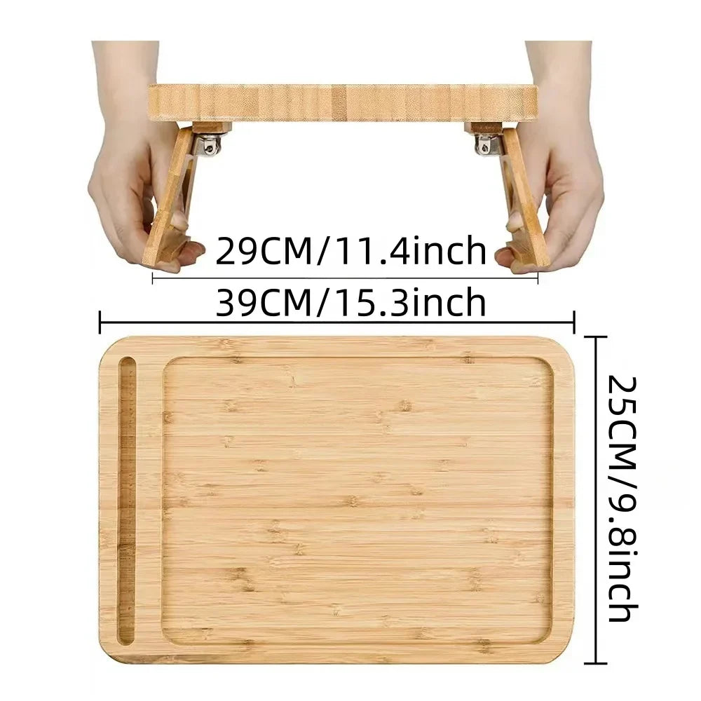 Wooden Clip-On Sofa Armrest Table Foldable Tray