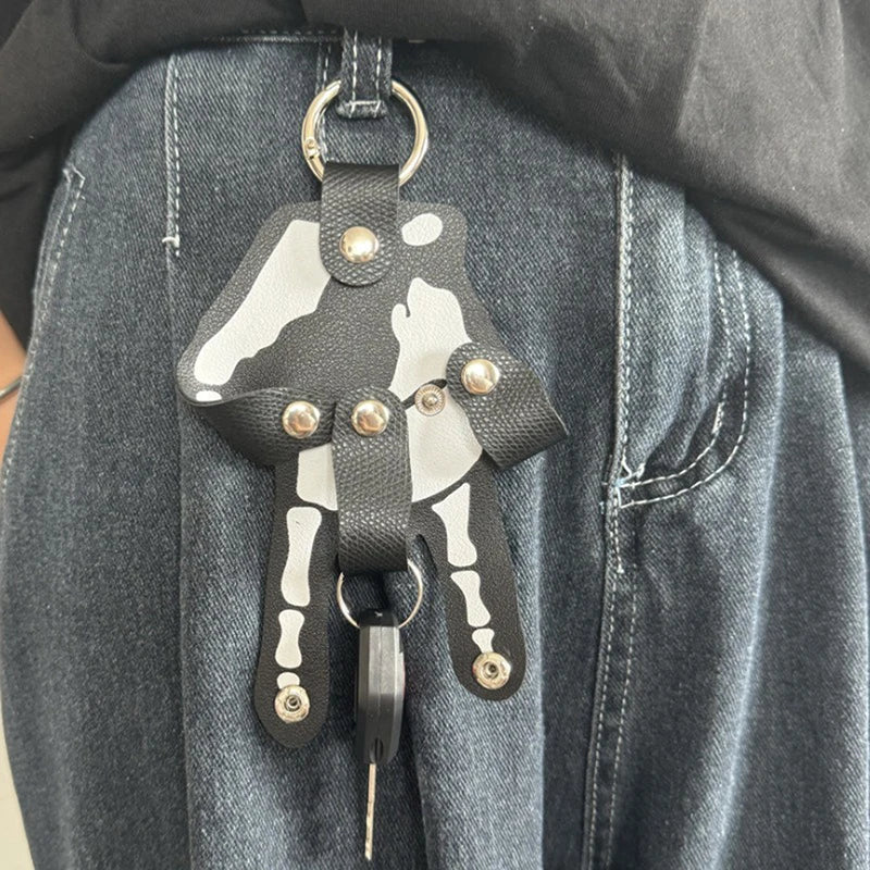Gothic Skeleton Hand Leather Belt Clip Keychain