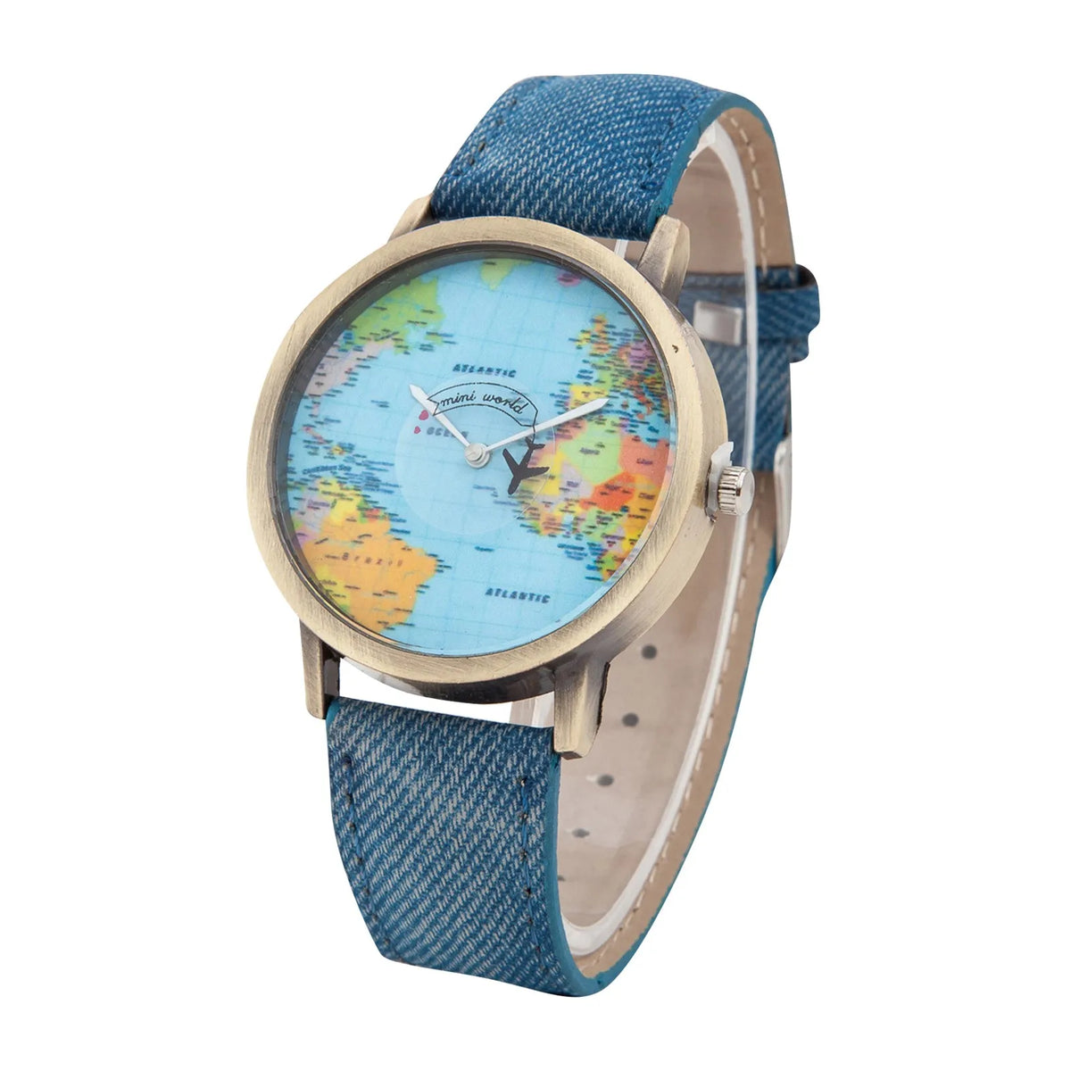 Old Atlas World Map Dial Wristwatch