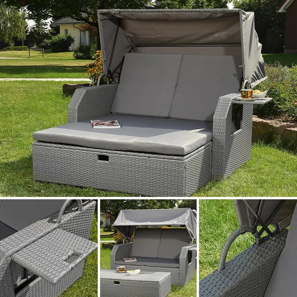 Foldable Sunshade Double Canopy Outdoor Lounge Sofa