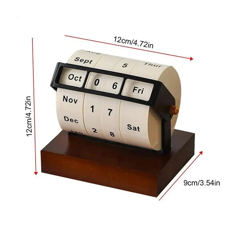 Mid-Century Rotating Wooden Perpetual Desk Calendar