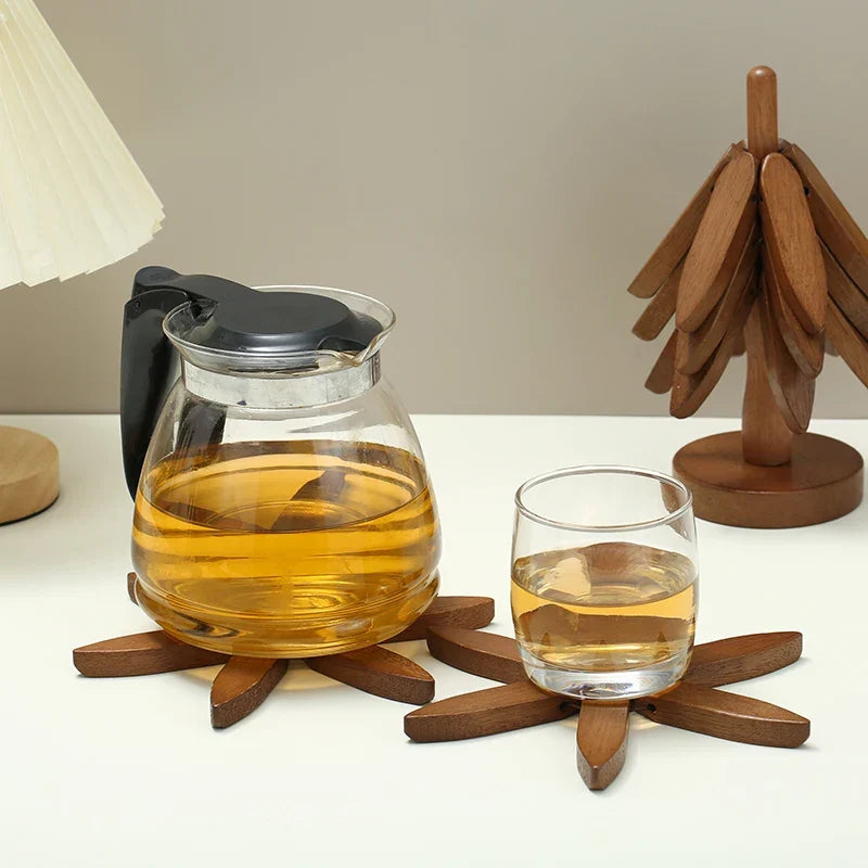 Wooden Tree Heat Resistant Coaster Set