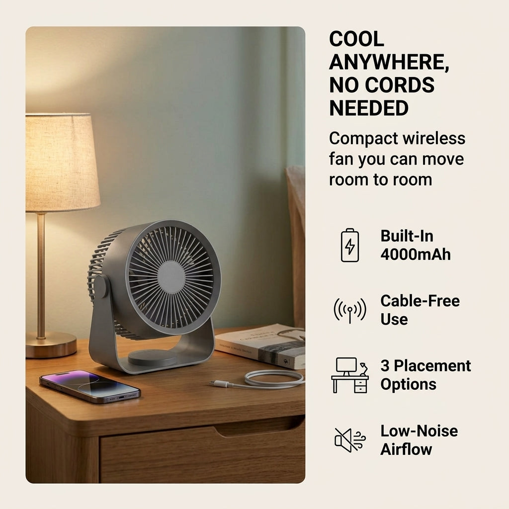 Wireless Portable Quiet Fan Circulator Air Cooler