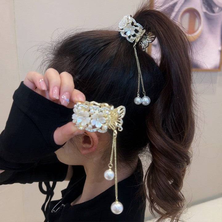 Royal Rhinestone Pearl Ponytail Clip