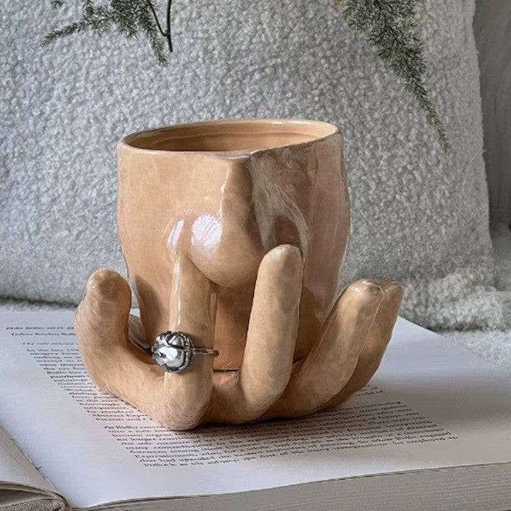Artistic Hand Grip Base Unique Coffee Mug