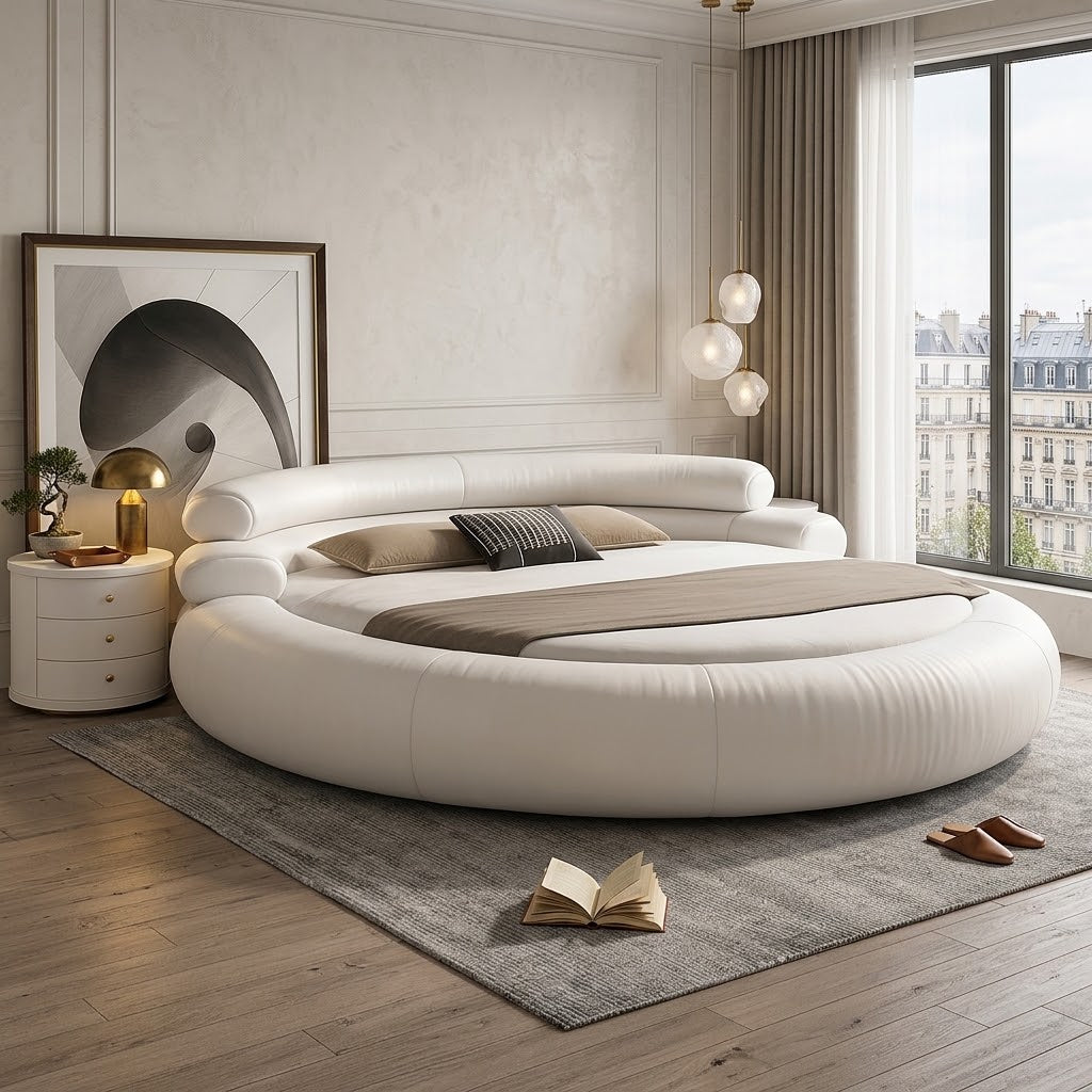 Italian Style Minimalist Circle Leather Dream Master Bed