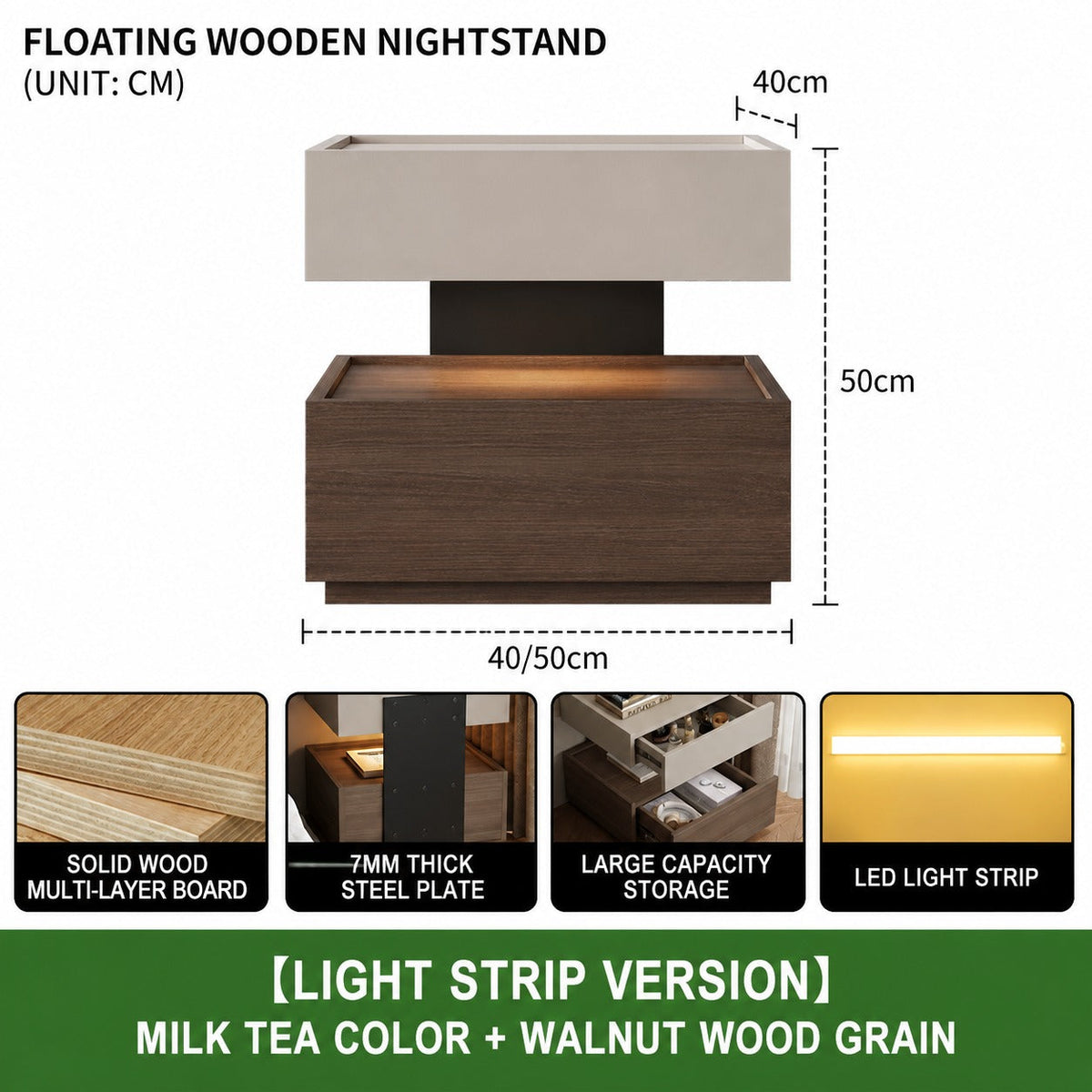 Backlit Edge Modern Floating Wall Nightstand