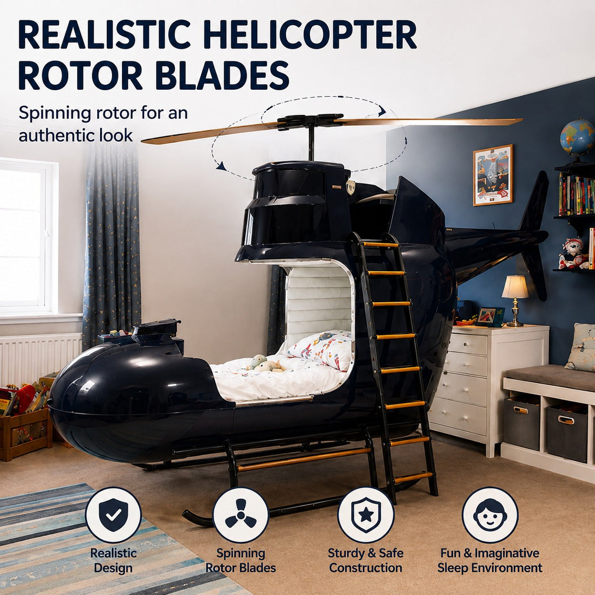 Sky Captain Helicopter Adventure Kids Bed