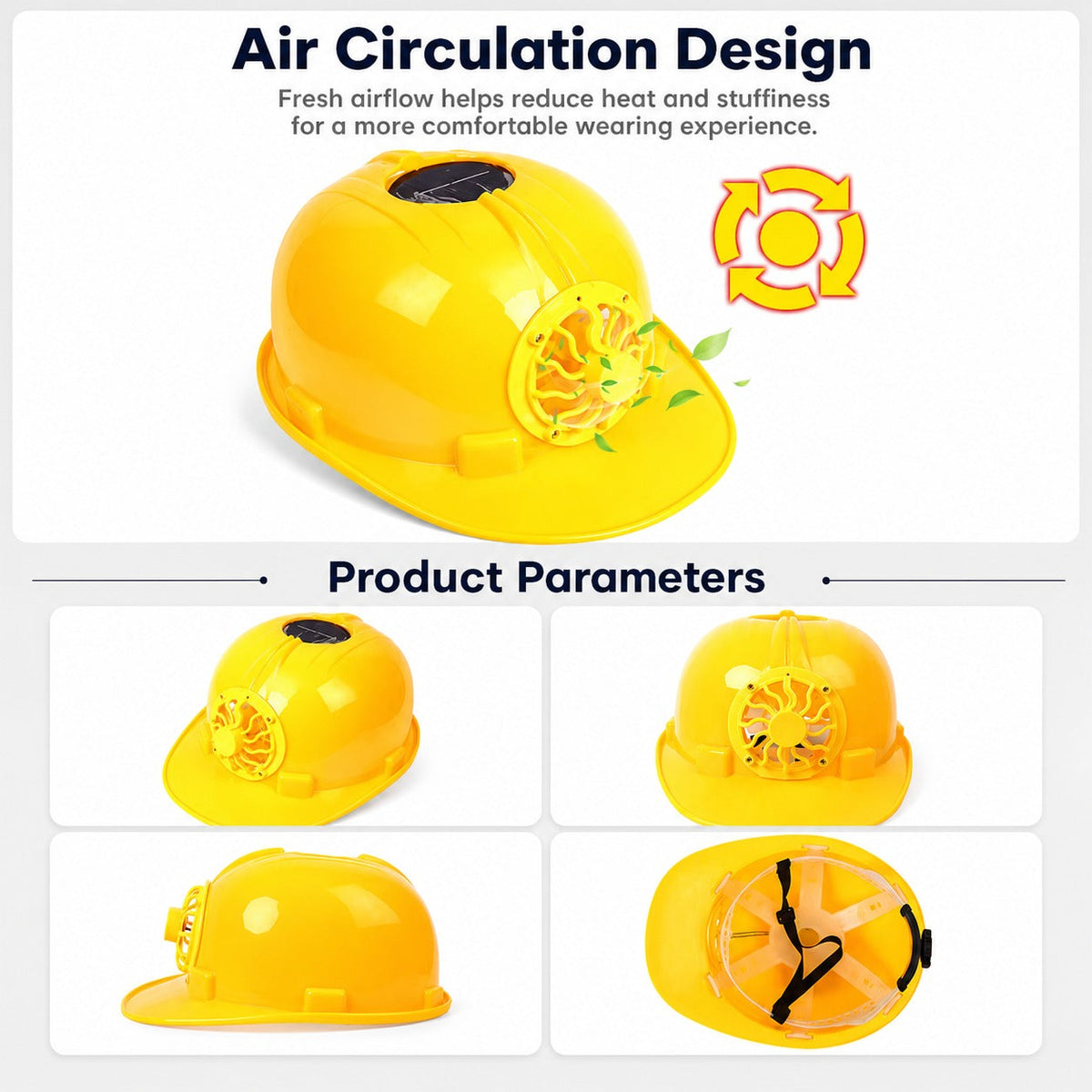Solar Power Cooling Fan Safety Helmet