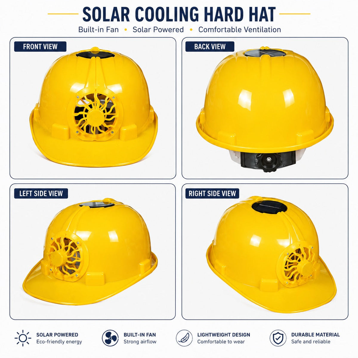 Solar Power Cooling Fan Safety Helmet