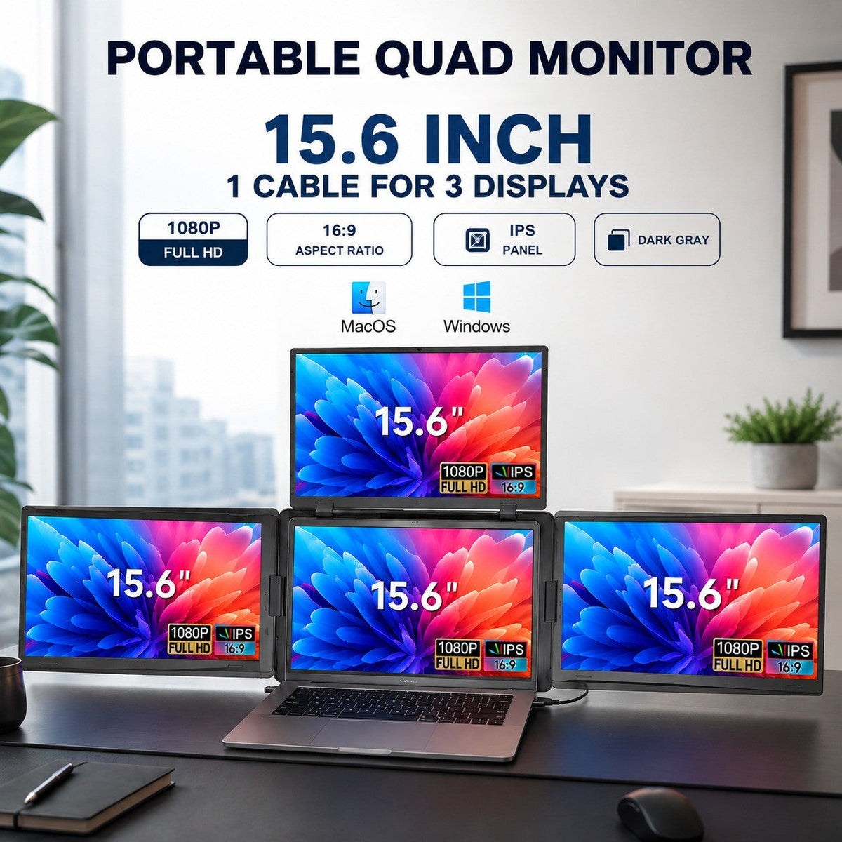 Command Center Triple Portable Laptop Monitor Screen Extender