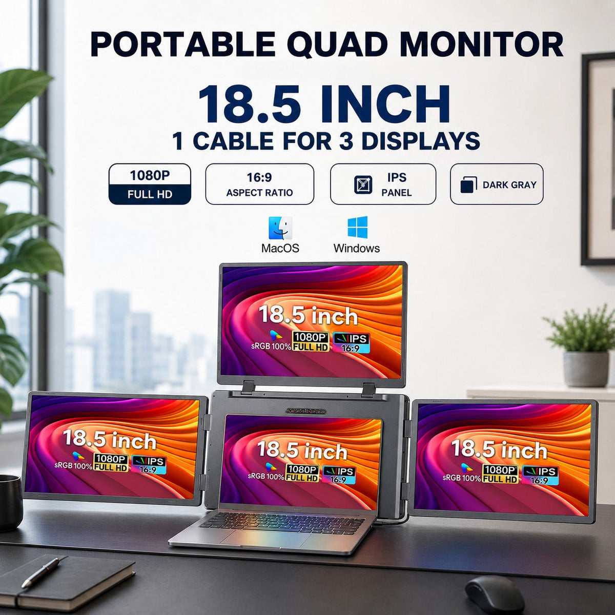 Command Center Triple Portable Laptop Monitor Screen Extender