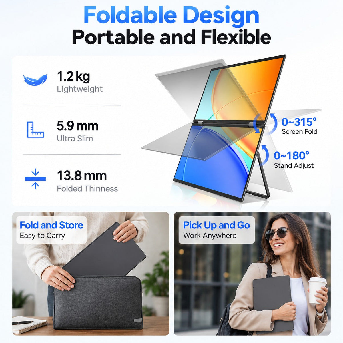 Zero Setup Dual Screen Portable Laptop Monitor