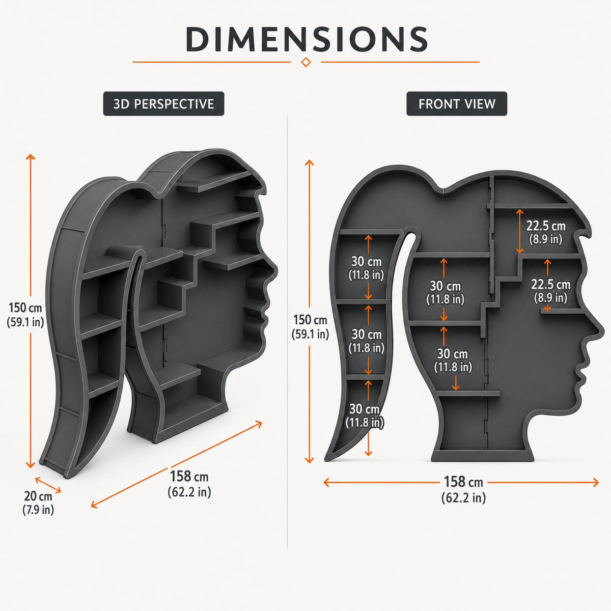 Mindshelf Face Silhouette Decorative Wooden Bookcase Shelf