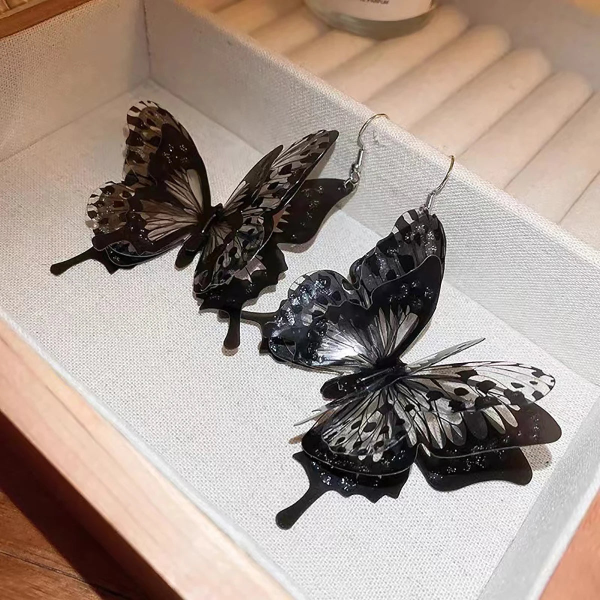 Black Hollow Butterfly Dangle Earrings
