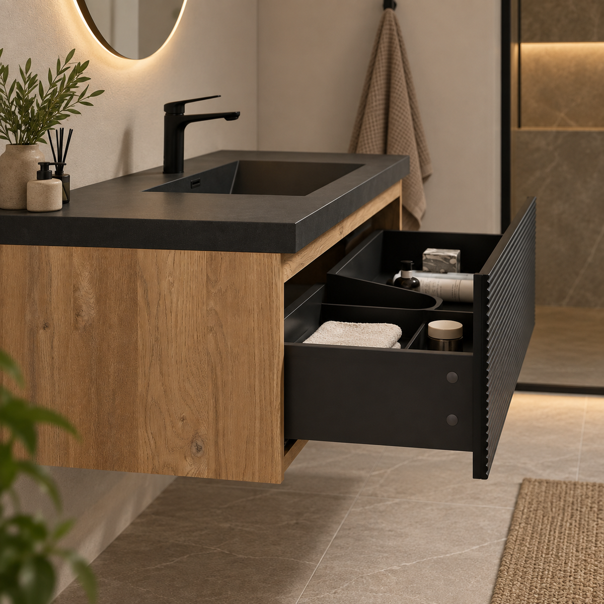 Levita Floating Black Walnut Bathroom Vanity Cabinet