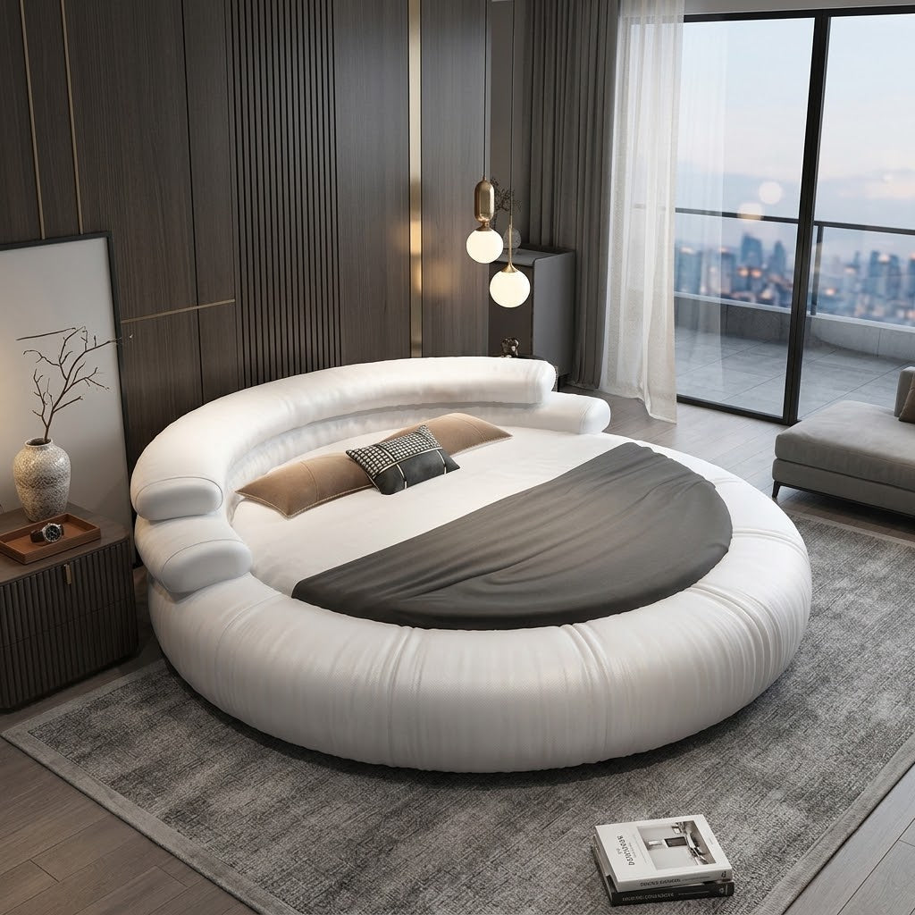 Italian Style Minimalist Circle Leather Dream Master Bed