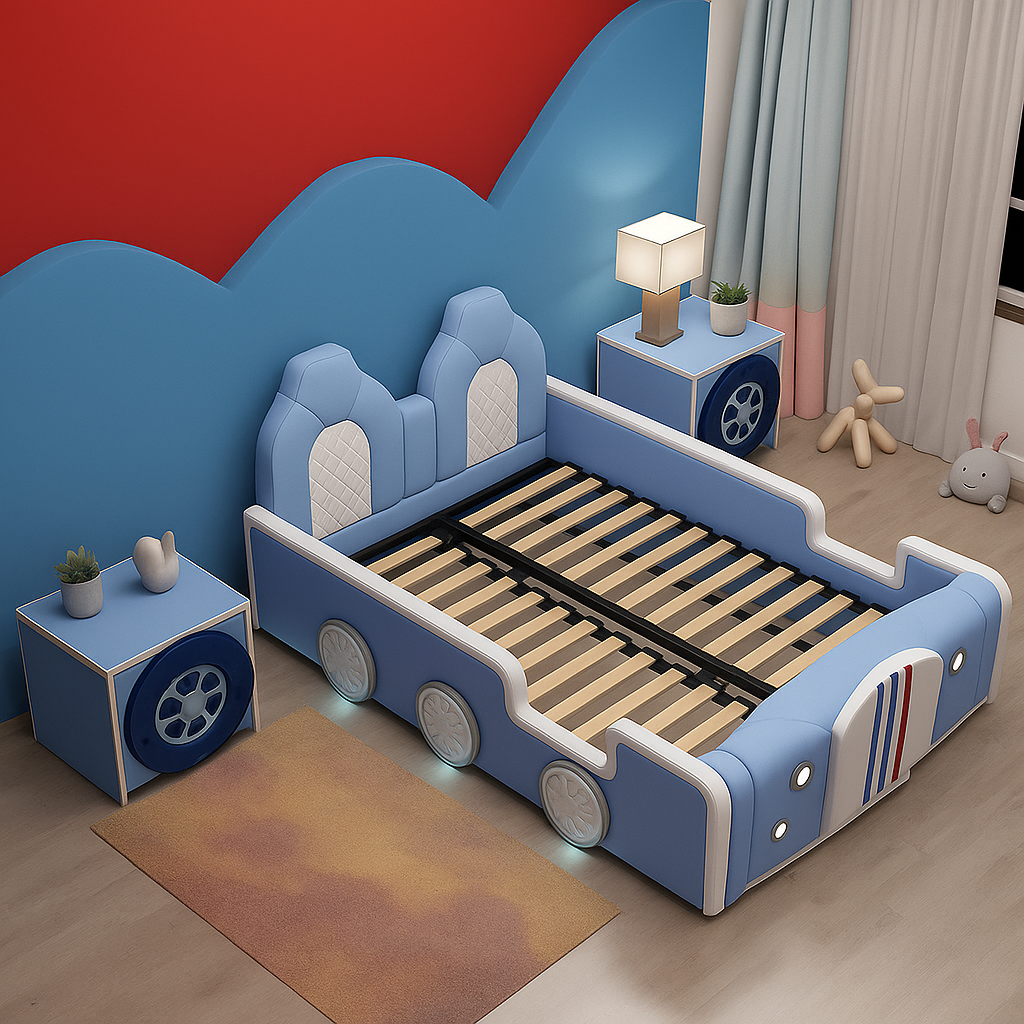 Classic Car Style Built-In Speaker Kids Bed
