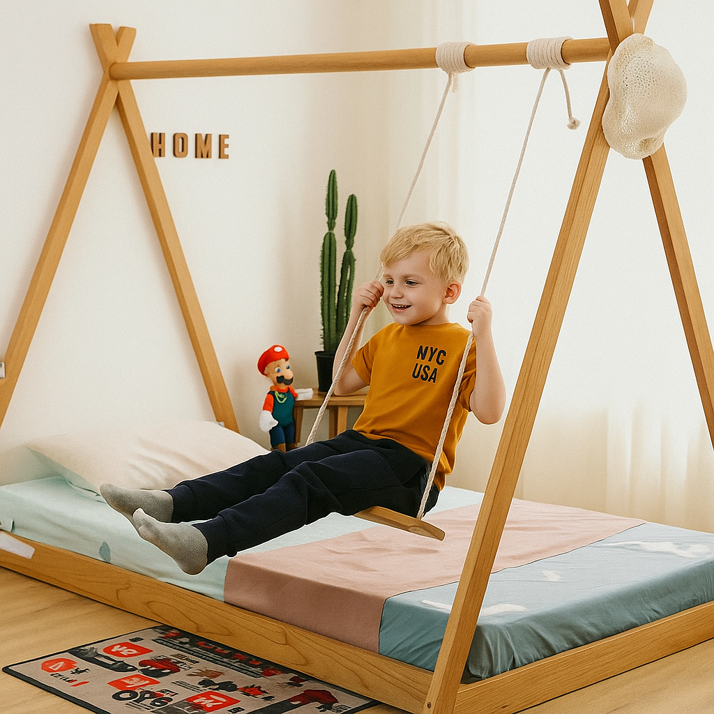 Indoor Playground Wooden Swing Kids Floor Bed